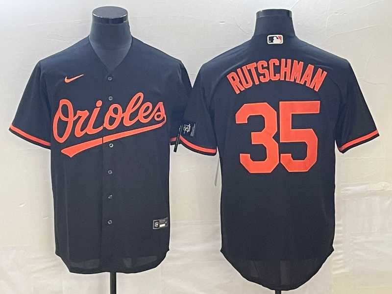 Men%27s Baltimore Orioles #35 Adley Rutschman Black Cool Base Stitched Jersey